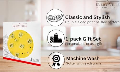 Gift Packaging Bandana for Men Women - 100% Cotton, Paisley, 22x22 In, 1 Pack - Large Bandanna Handkerchief Cowboy Hanky - color: Yellow