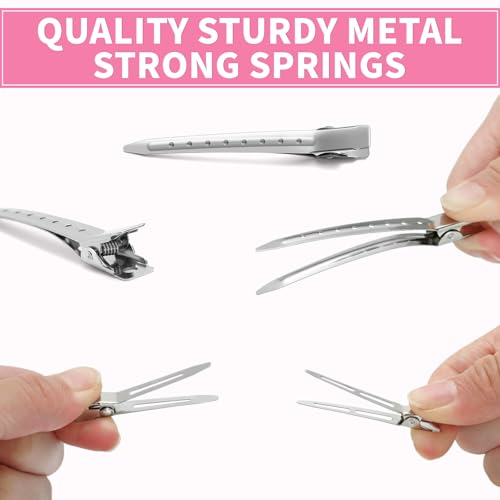 Mia Klein Metal Hair Clips For Women Styling 60-Piece Set | Silver Duckbill Clips with Storage Box | 3 Sizes (3.5"/1.81"/1.77") for Hair Styling, Roller Setting, Salon Use & DIY Crafts