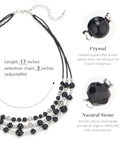 Noessla Beaded Statement Necklaces for Women Layered Chunky Bead Necklace Fashion Costume Jewelry Gifts for Mom - color: Black