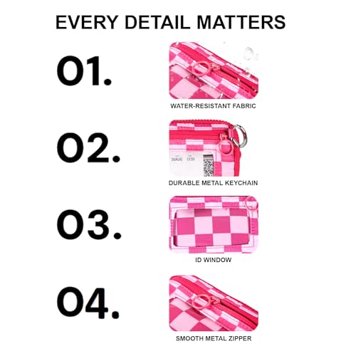 Wristlet Wallet for Women Mini Zip Card Case with Clear ID Window Zipper Coin Purse Lightweight Portable Keychain Wallet - color: Rose Red