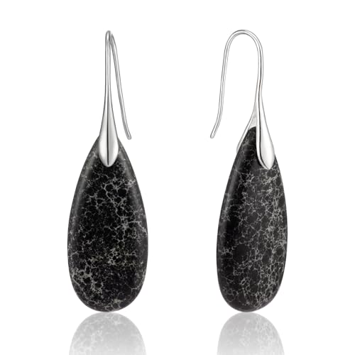 SELOVO Stone Fishhook Dangle Drop Earrings Statement Earrings for Women Stone - color: Dark Gray-Silver Color Hook