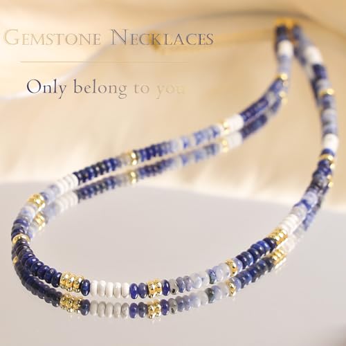 Beaded Gemstone Necklaces for Women Colorful Boho Choker Necklace Beauty And Spirit For Women (blue-silver) - color: dark blue