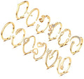 KOHOTA 12PCS Adjustable Knuckle Rings for Women 14K Gold Plated Silver Simple Stacking Rings Pack Open Knot Star Moon Butterfly Dainty Thumb Ring Set for Women - color: 3-Gold color