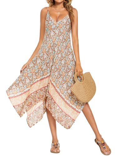 Chigant Women's 2026 Summer Dress Casual Boho Sundress Spaghetti Strap Swimwear Cover Up Beach Flowy Midi Vacation Dresses - color: Mixed Bohemia, size: Small