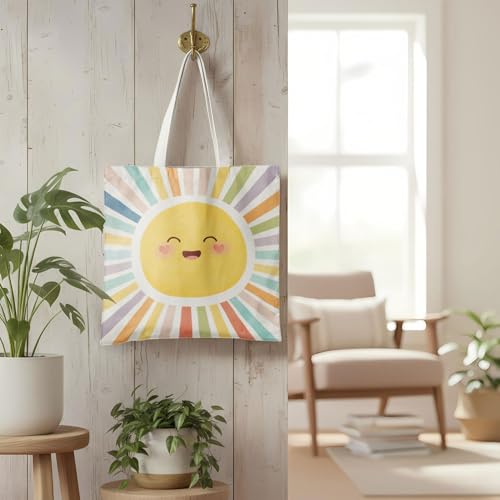 Boho Sun Sunshine Tote Bag, Colorful Canvas Tote Bags, Reusable Grocery Shopping Bag - color: Boho Sunshine