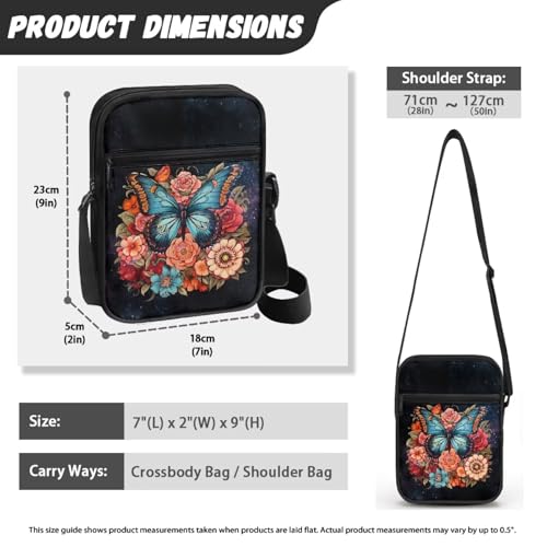 Womens Crossbody Bag Cell Phone Purse Wallet Small Shoulder Handbag for Workout Travel Gym - color: Butterfly Mandala