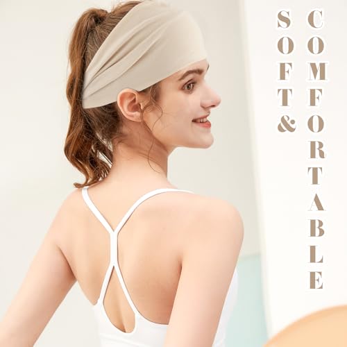 Zkptops 6Pcs Headbands for Women Non Slip Extra Wide Sport Headbands Soft Wide Hair Bands for Girls Elastic Fabric Sweat Hair Warp Workout Yoga Running Daily Hairs Accessories(Black White Gray Beige) - color: TH 6PCS Colorful