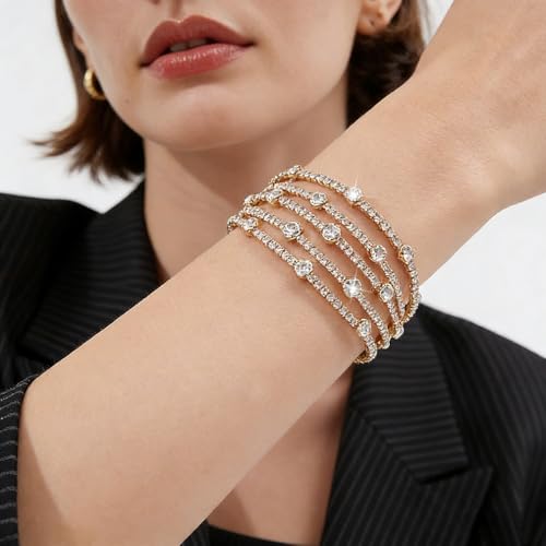 Suyi Rhinestone Bracelet Multilayer Gold Cuff Bracelet for Women Crystal Braidal Bracelets - color: Gold 8
