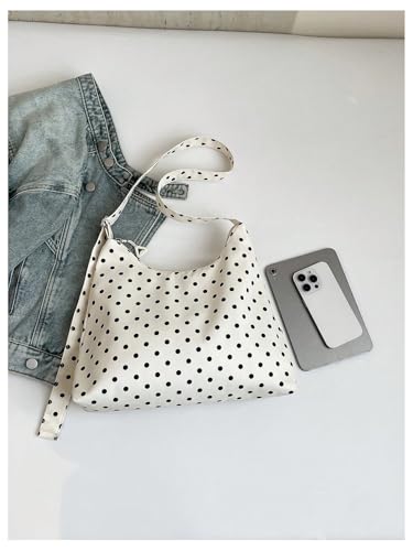 MakeMeChic Women's Leopard Tote Bag Cheetah Oversize Shoulder Bag Weekender Bag - color: Polka Dots White a
