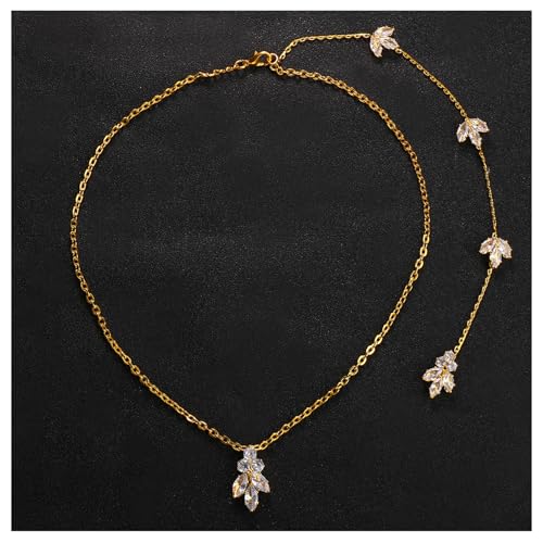 Simple Crystal Flower Back Chain Body Jewelry for Women Sexy Rhinestone Body Chain Necklace Bridal Wedding Backdrop Jewelry for Backless Dress - color: Gold