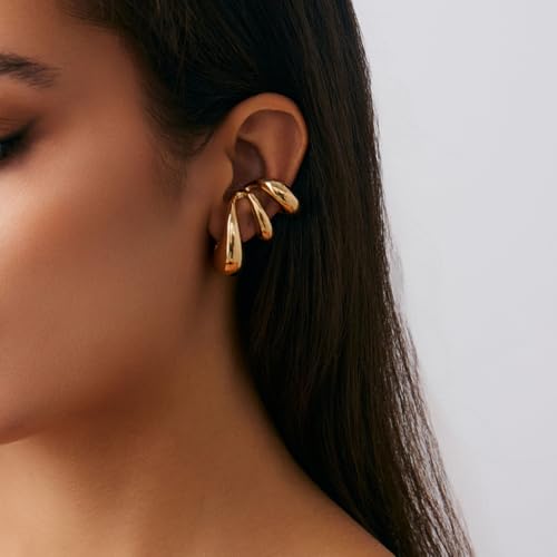 Ear Cuffs Non Piercing Chunky Water Droplet Ear Cuff Earrings for Women Trendy Clip on Cartilage Simple C-Shaped Diamond Studded Ear Clip Jewelry Best Gifts 2026 - color: B-Gold