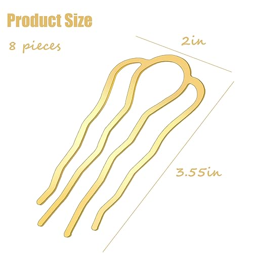 8 Pieces Hair Side Combs, Metal Hair Fork Clip Hair Pins for Buns Hair Updo U-Shape Hair Sticks for Women Hair Styling Tool Accessories (Gold) - color: Gold