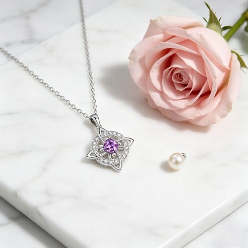 Mystical Birthstone Witches Knot Necklace – Natural Crystal Celtic Pendant, Wiccan Pagan Jewelry Gift for Women - color: June