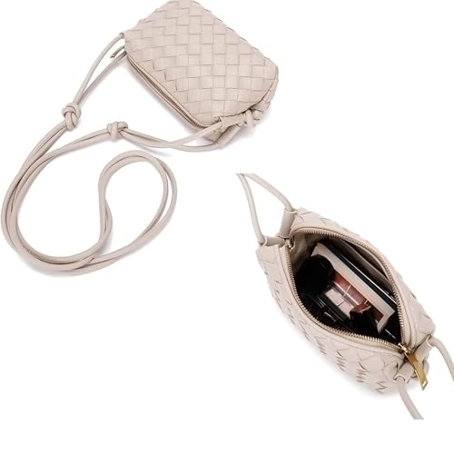 ZEDIUH Woven Bag for Women Crossbody Shoulderbag, Small Vegan Leather Purse - color: Beige