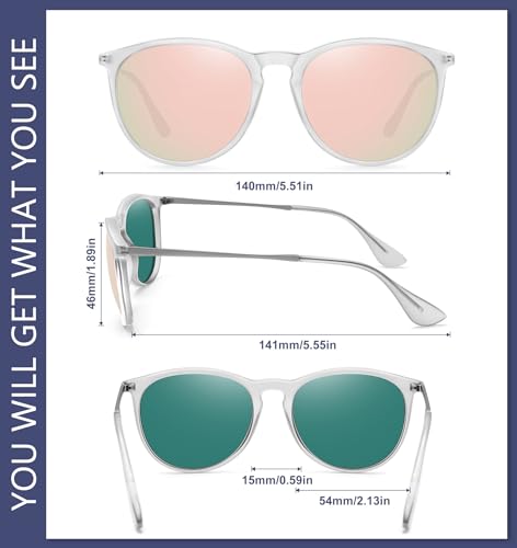 WOWSUN Retro Polarized Sunglasses Womens Trendy Round Classic Glasses - color: 3 Pack: Black+champagne Lens+clear Frame Pink Lens