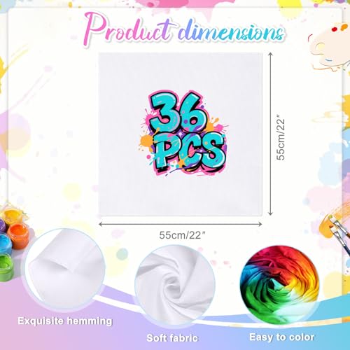 Cotton White Bandana, 22"x22" White Bandanas Bulk for Tie Dying, Handkerchiefs Headband Head Wrap Scarf - style: 36pcs