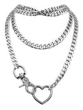 paloli Women's Slip Chain Rainbow Heart O-Ring Chunky Chain Necklace, Rays Cuban Long Layered Jewelry, Adjustable Lariat Y-Necklace Heart Loop Choker - color: B-Heart-Silver