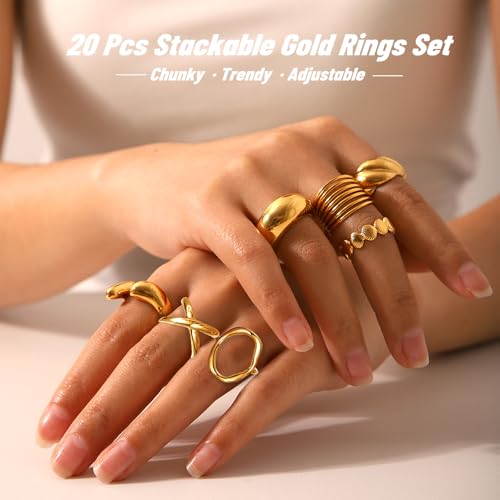 KISS WIFE Stackable Rings for Women Gold Silver Chunky Statement Ring Set, Boho Vintage Knuckle Rings, Mixed Size Fashion Rings, Gold Plated Alloy Stackable Jewelry Gift