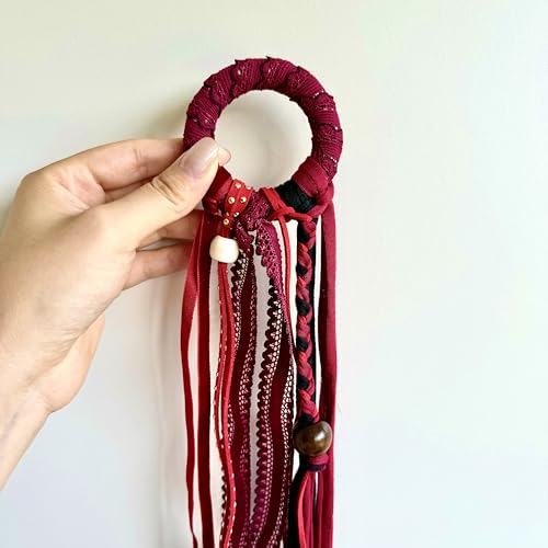 Handmade Boho Hair Barrette Hair Tie Braided Suede Wood beads Hair Pins Hair Extension Tassels DIY Beads Ponytail Holders Hair Accessories for Women (Red) - color: Red