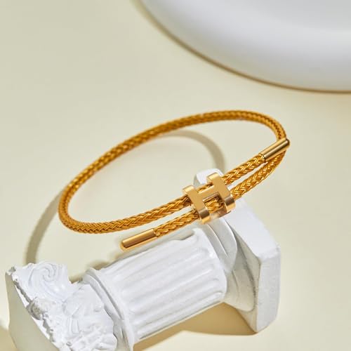 AIMADE Bracelets for Women Adjustable Charm Bracelet, 18k Gold-plated Buckle Design Titanium Steel Wire Rope Women's Gift Jewelry - color: gold-black-red