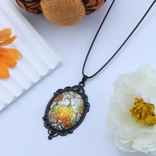 Halloween Gothic Witch Necklaces Cross Glass Pendant Necklace for Women Punk Vintage Black Dark Oval Cameo Necklace Witch Emo Necklaces Halloween Jewelry Witch Accessories 2025 - style: Pumpkin