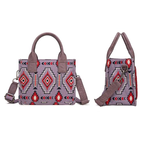 Wrangler Mini Aztec Tote Bag for Women Boho Small Top Handle Purse with Adjustable Strap - color: Boho Purple