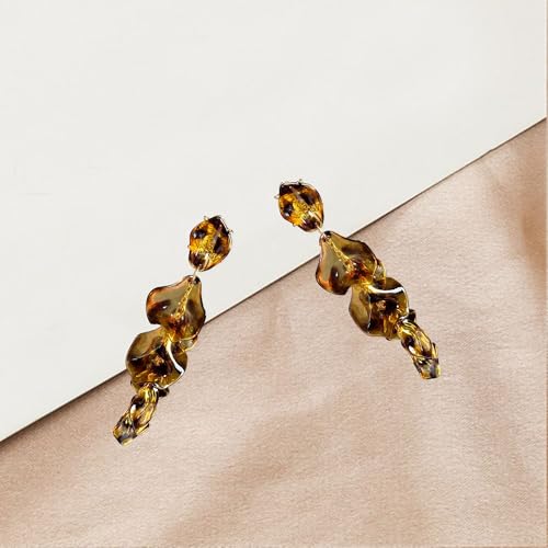Long Acrylic Rose Petal Earrings Dangle Exaggerated Flower Earrings Drop Statement Floral Tassel Earrings for Women - color: Amber