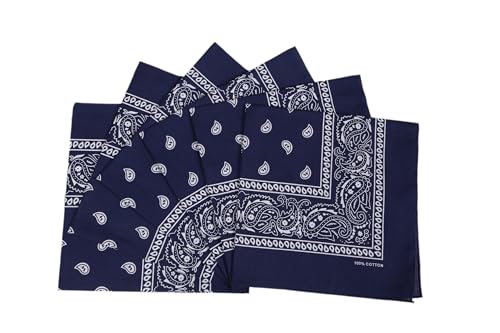 100% Cotton Fine thick Bandanas/Fashion Scarf for Men & Women Paisley printed (6, navy blue)