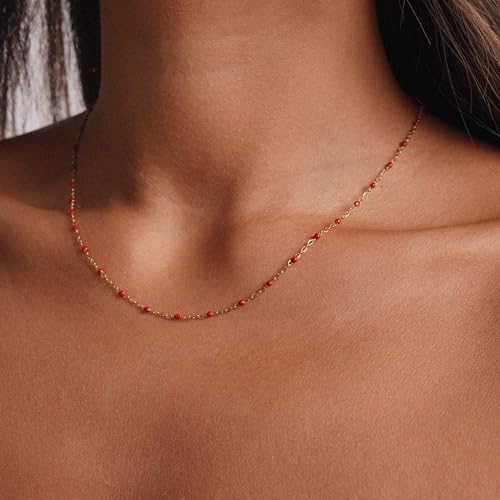 Gold Necklaces for Women Trendy, 14K Gold Plated Dainty Lip Chain Simple Choker Hypoallergenic Waterproof Boho Necklace Fashion Accessories Women Jewelry for Her - color: O chain-red