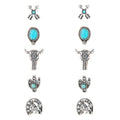 Dreuyet 4 Pairs Turquoise Earrings for Women Small Geometric Oval Round Flower Earrings Turquoise Bohemian Jewelry - style: set C