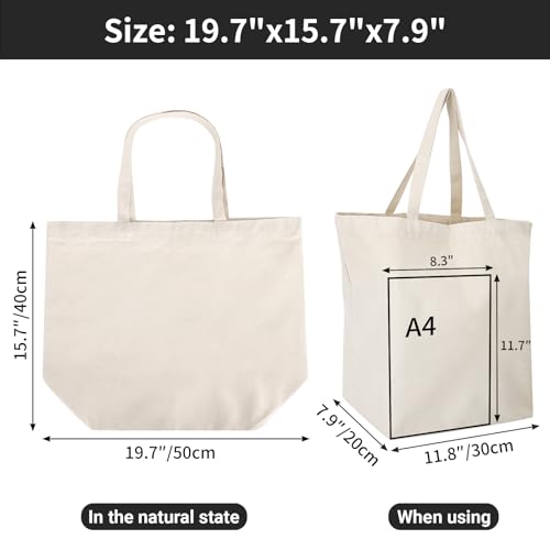 Segarty Blank Tote Canvas Bag with Zipper, 3pcs 19.7x15.7 inch Bags with Handles, 12oz Heavy Duty Reusable Washable Grocery Shopping Bags Plain Bags for Teacher DIY Art Craft Paint Embroidery - size: 19.7"x15.7"x7.9", style: Beige_3pcs