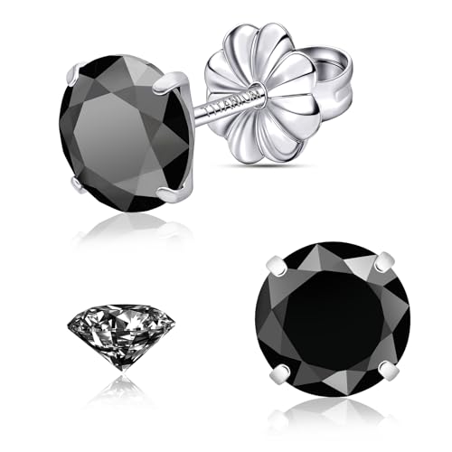 Moissanite Stud Earrings, G23 Hypoallergenic Titanium Stud Earrings for Women Men, Round Cut D Color VVS1 Clarity 18K White Gold Palted Multicolor Moissanite Jewelry, 0.6CT-3.0CT - color: Black, size: (1.0ct*2)-6.5mm-2.0 Carat