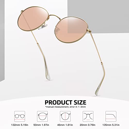 MEETSUN Round Polarized Sunglasses for Women Men Classic Retro Metal Frame Sun Glasses UV Protection - color: (2 Pack) Gold/Grey + Gold/Pink