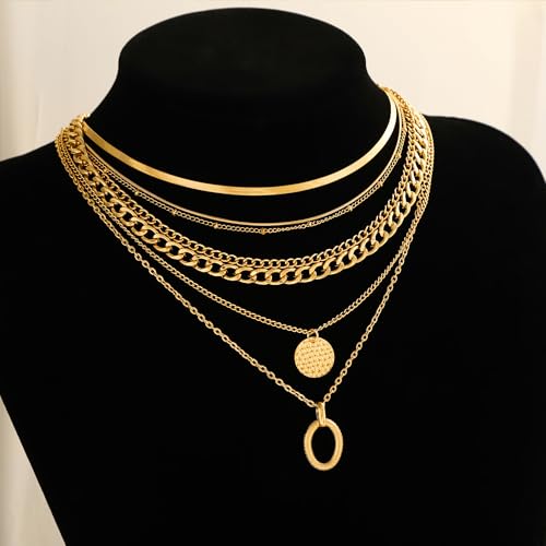 FAXHION 68 Pcs Gold Jewelry Set for Women with 7 Necklace, 17 Bracelet, 5 Hoop Earrings, 15 Stud Earrings, 24 Knuckle Rings for Women Jewelry Set for Women Gift - color: gold jewelry pack
