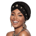 DRESHOW Turban Pre-Tied Twisted Hat Thread African Head Wraps for Black Women Chemo Cancer Cap Braid Hair Cover - color: 1 Pack Twisted Braid: Black With Gold Beads