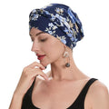 ZLYC Chemo Headwear for Women Pre Tied Turban Headwear Lightweight Beanie Hat - color: Braid Floral Navy