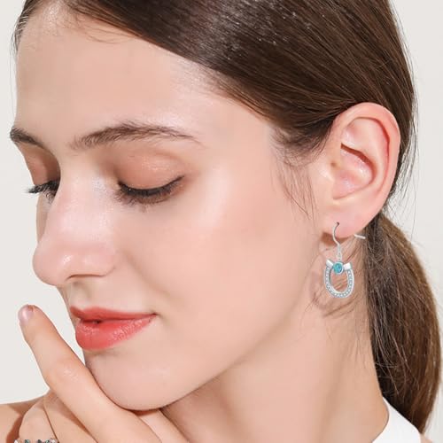 Western Earrings for Women 925 Sterling Silver Turquoise Western Country Dangle Drop Earrings Country Jewelry Gifts for Cowgirl Cowboy - style: Horseshoe-2 Turquoise