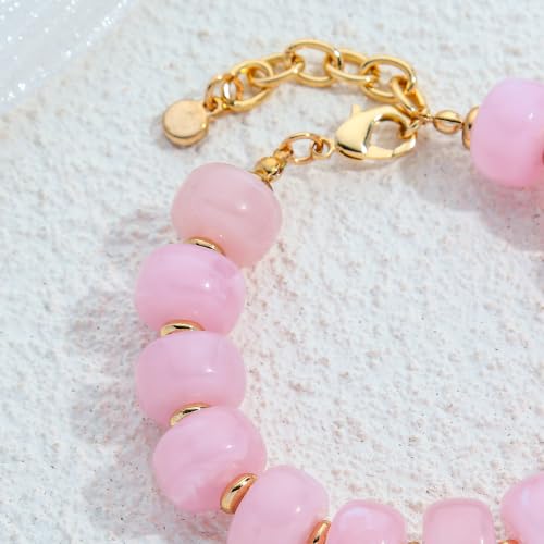 Chunky Beaded Bracelets for Women Boho Multicolor Acrylic Resin Beads Bracelet Adjustable Statement Bracelet Summer Beaded Jewelry - color: Heart beads bracelet-pink