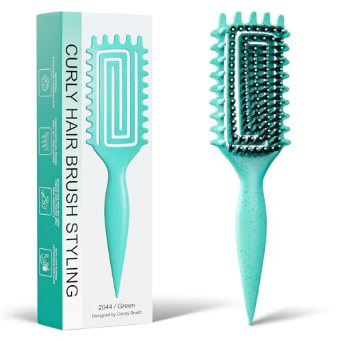 Curly Hair Brush, Curl Defining Brush with Soft Boar Bristles Detangling Tangled Glides, Wide-Teeth Design Effortlessly Shaping & Defining Curls, Curling Definer for Wet & Dry Hair (Green) - color: Green