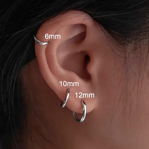 1 Pair 6mm Small Hoop Earrings for Women, 316L Surgical Stainless Steel Huggie Hoop Earrings Hypoallergenic Cartilage Hoop Earrings for Helix Tragus Conch Piercing Jewelry for Women Men(Silver/2.0mm) - color: Silver, size: 6mm (Thickness: 2.0MM)