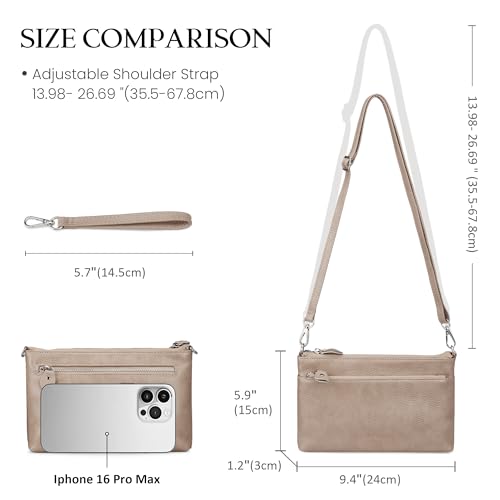 befen Genuine Leather Wristlet Clutch Wallet Purses with RFID Blocking, Small Crossbody Bags Shoulder Handbag for Women - color: Nude