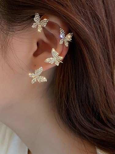 2 PCS Butterfly Ear Cuff Fairy Wing Cuff Wraps Vintage Non-Piercing Fake Earrings for Women Bridal Wedding Party Prom Ball Jewelry Crystal Rhinestone Sparkling - style: Style4
