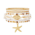 Shell Bracelet Seashell Boho Beaded Stretch Bracelets for Women Summer Beach Bracelets Starfish Charm Bracelet Stackable Gold Plated Bracelets Set for Women - color: b-white