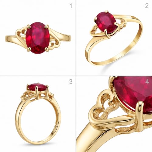 Galaxy Gold 14K Solid Gold 1.15 Carat Natural Ruby Oval Ring for Women - Yellow Gold Fine Jewelry