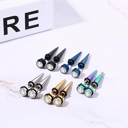 Aroncent 12PCS Stainless Steel Fake Tapers Mens Earrings Illusion Tunnel Cheater Piercing Jewelry Set for Men Women - color: A7-1