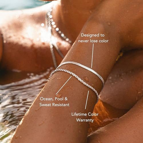 Dearmay Gold Bracelets for Women Waterproof, 14K Gold Plated Minimalist Bracelets Stack Non Tarnish Trendy Dainty Herringbone Vintage Cuban Paperclip Rope Thin Box Link Chain Stackable Jewelry Sets Modern Fashion Accessories Gifts for Womens - style: chai