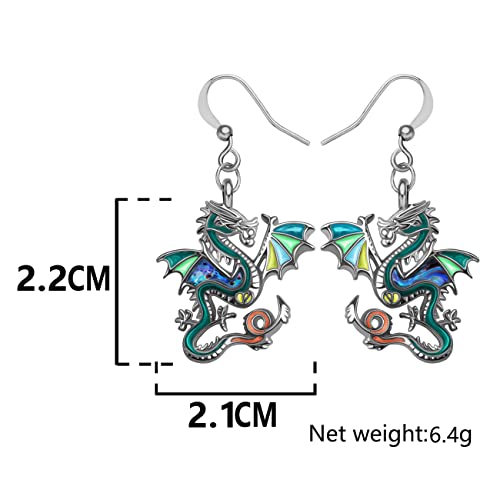 Enamel Alloy Dinosaur Fantasy Dragon Earrings Drop Dangle Unique Animal Jewelry For Women Dragons Gifts - color: Pine