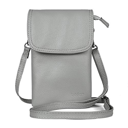 befen Genuine Leather Small Crossbody Bags for Women Cell Phone Bag Cross Body Purses,Silver Zipper - color: Light Gray