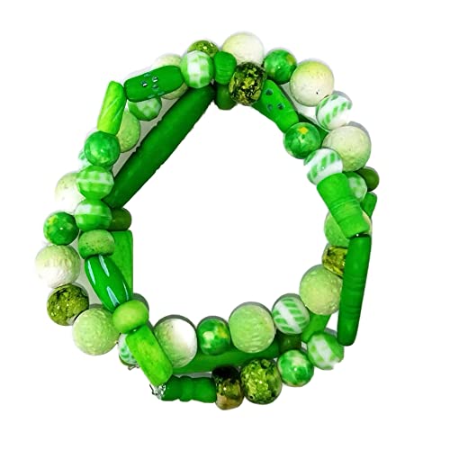 Layered Bone Bead Lime Green Stretch Bracelets - Boho Style - Spring Jewelry - Gift for Women - Stackable - Set of 3