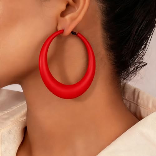 Colorful Large Hoop Earrings for Women Chunky Statement Earrings for Women White Black Red Leopard Hot Pink Earrings Big Hoops Vintage Neon 80s 90s Earrings Chunky Jewelry - style: style - red